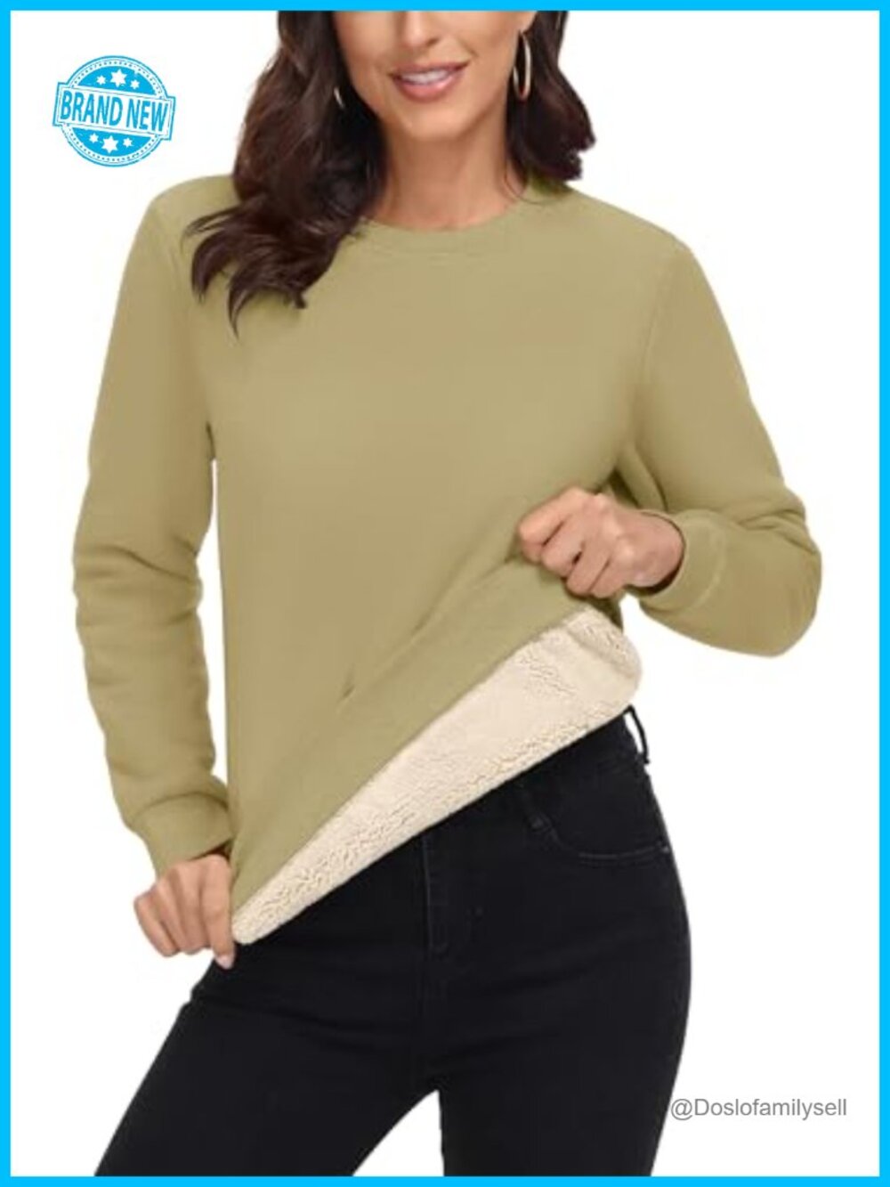Sherpa Lined Crewneck Sweatshirt Warm Fleece Pullover